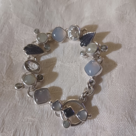 Mars and Valentine / Echo of The Dreamer Multi Gemstone Link Toggle Bracelet, SS - Picture 2 of 16